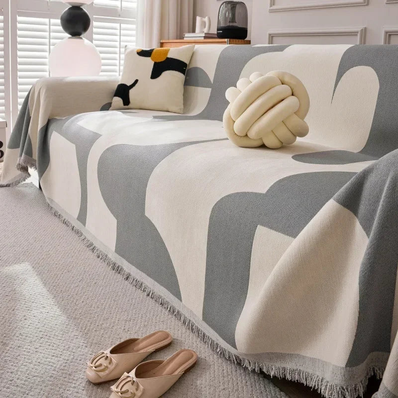 Chenille Sofa Blanket with Tassels
