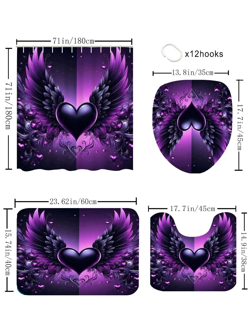 Purple Four-Piece Shower Curtain Set
