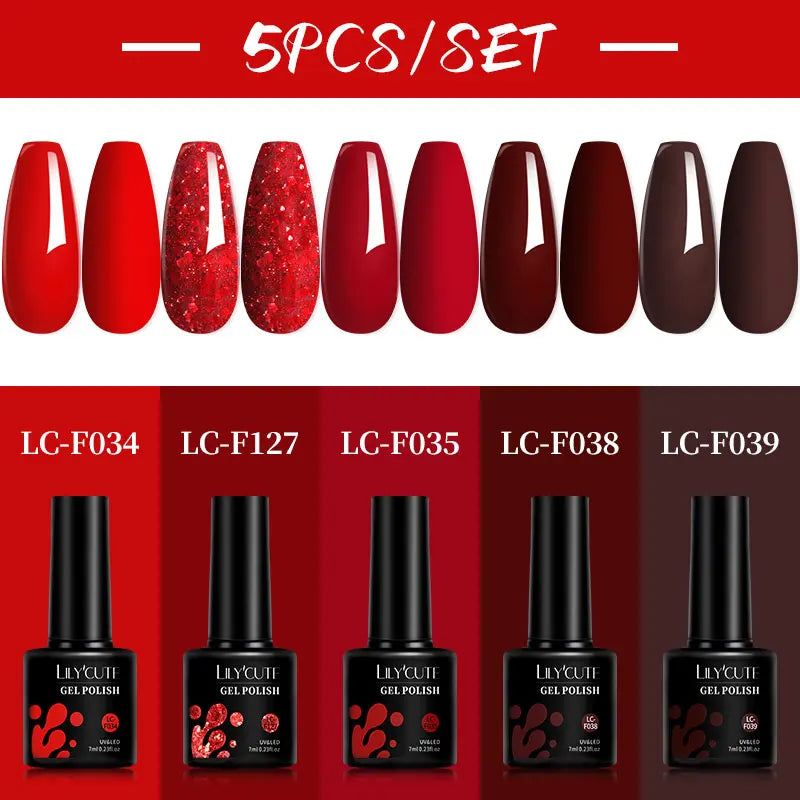 5Pcs/Set Red,  Brown Nail Gel