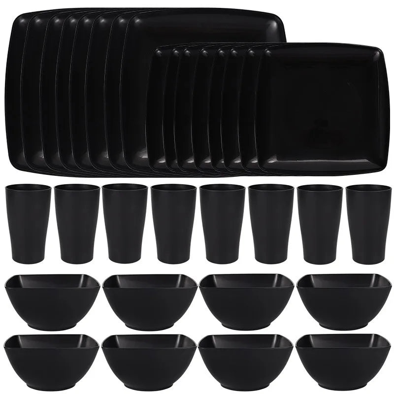 16/32Pcs Plastic Dinnerware Set
