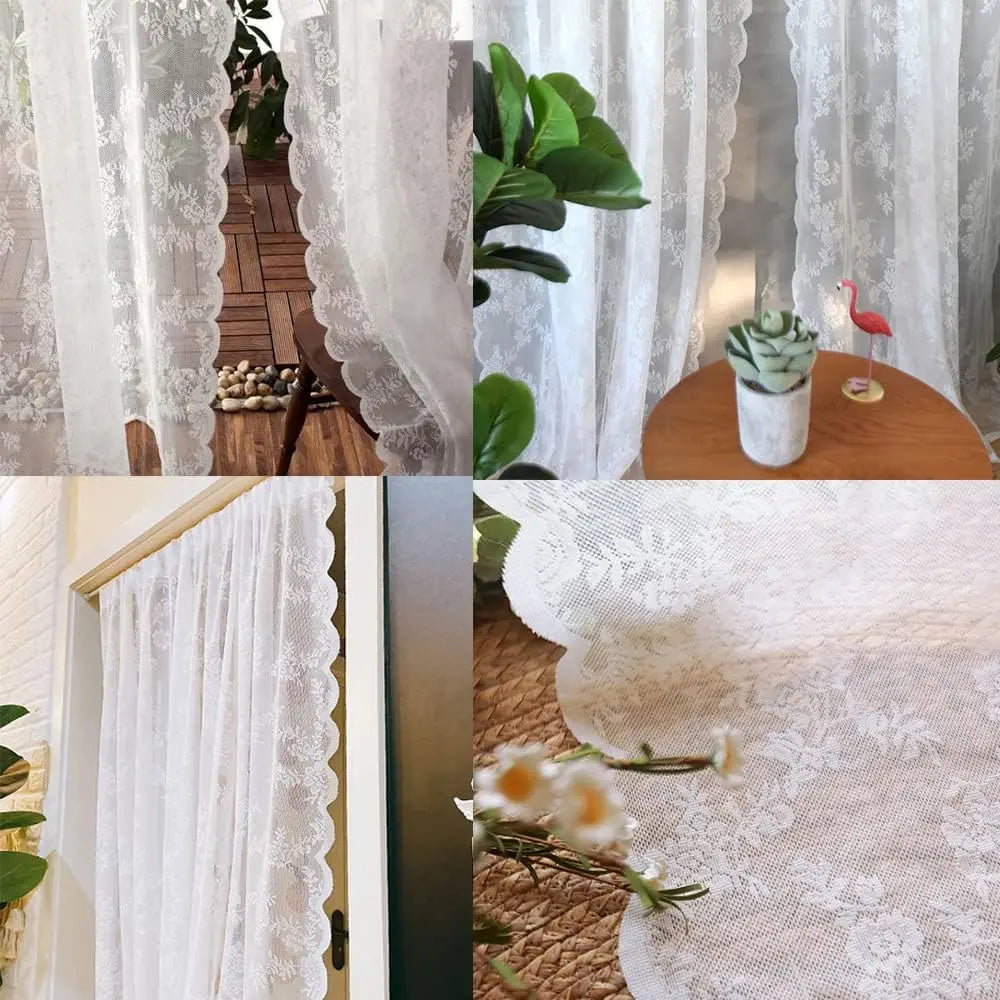 Floral Lace Sheer Curtains, Rod Pocket