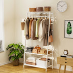 Bamboo Clothes Rail Rack with Top Shelf