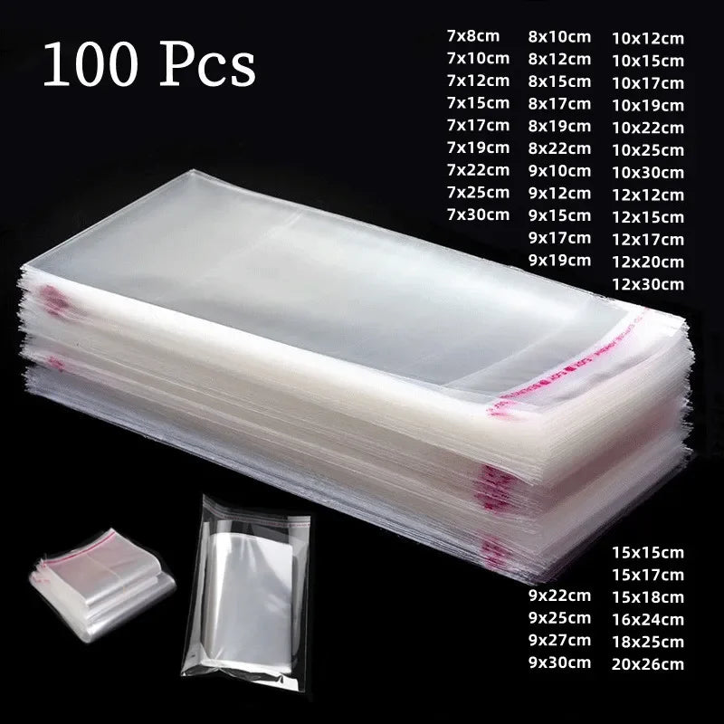 Self adhesive sealing plastic bag, 100 pieces.