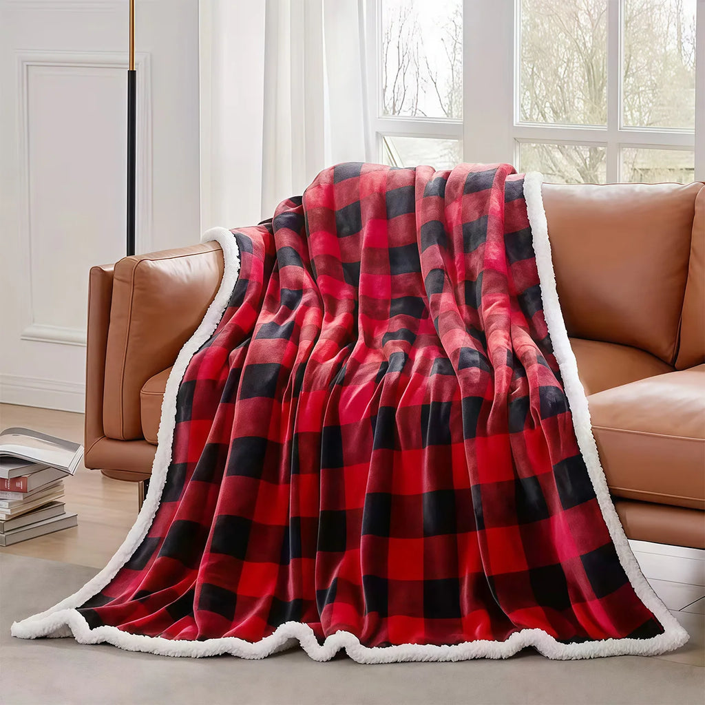 1pc Sherpa Plaid Blanket