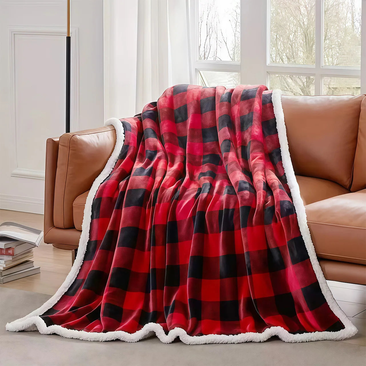 1pc Sherpa Plaid Blanket