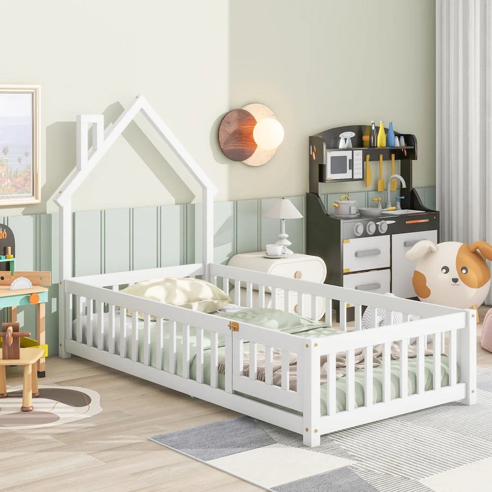 Twin House-Shaped Headboard Floor Bed