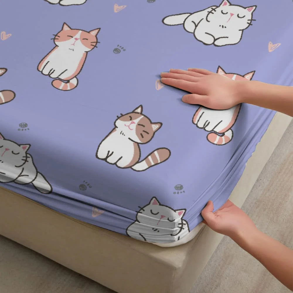 Cartoon Cats Print Fitted Sheet
