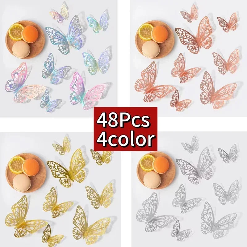 12/48Pcs 3D Butterfly  Wall Sticker