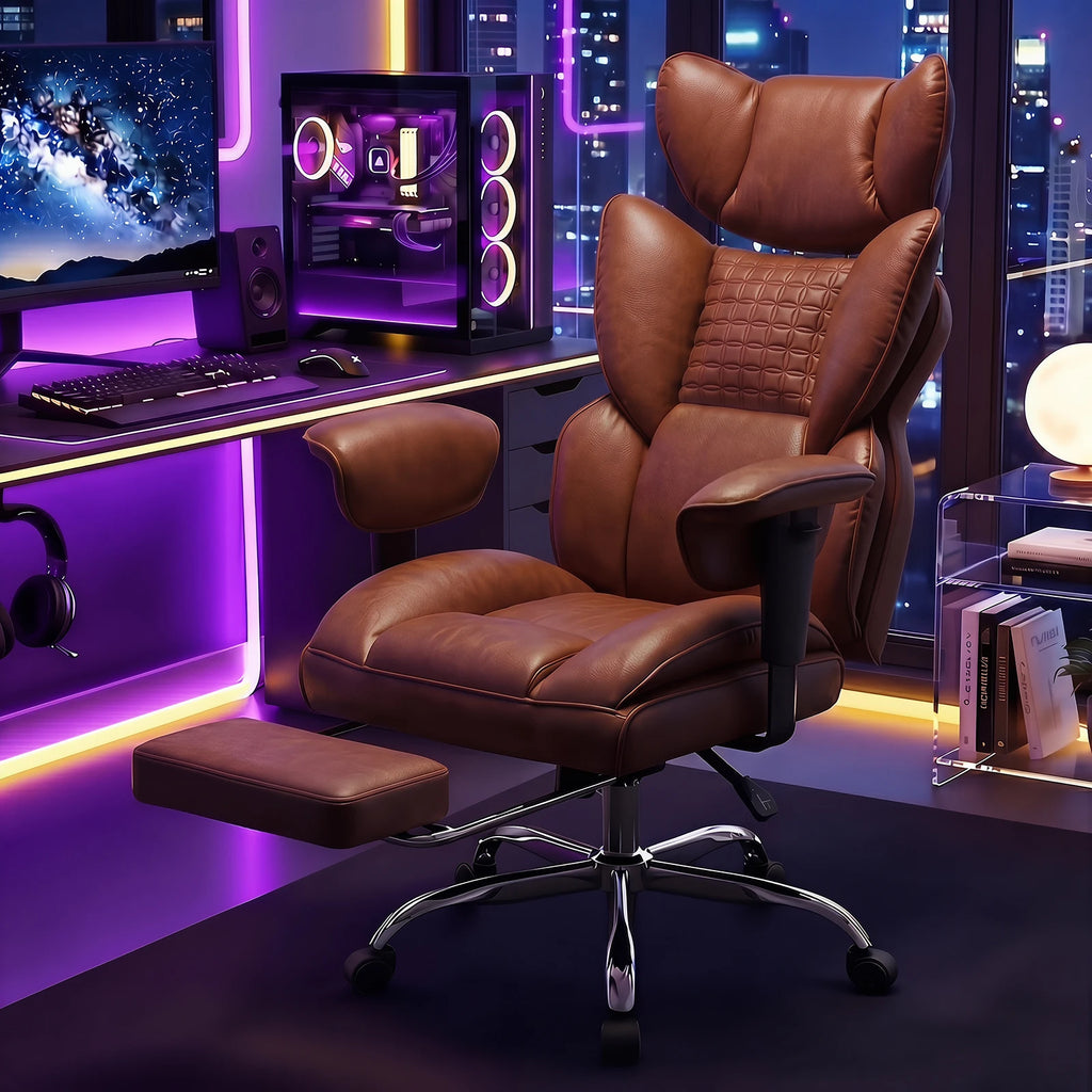 Adjustable Armrests Reclining Computer Office Chair / Footrest