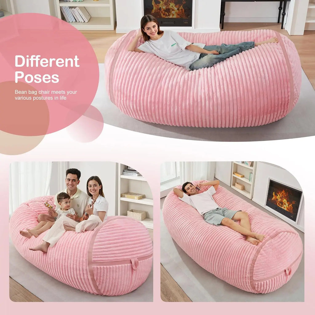 6' Bean Bag Chair, Soft Faux Fur , Pink