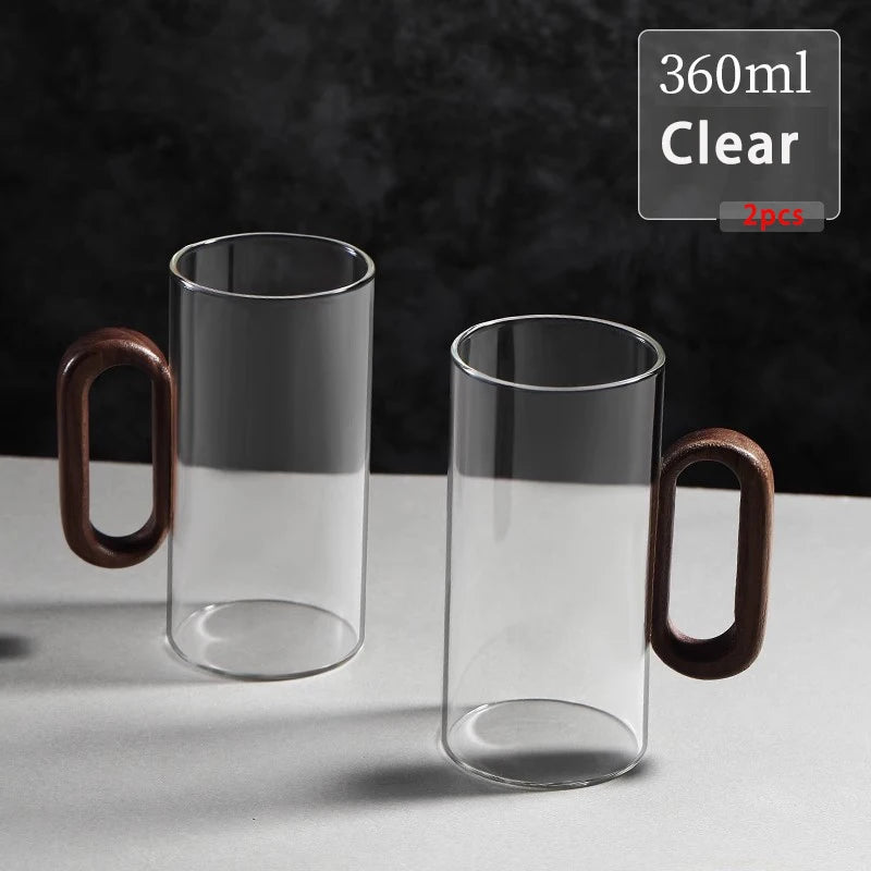 2/4/6pcs Glass Mug With Wooden Handle