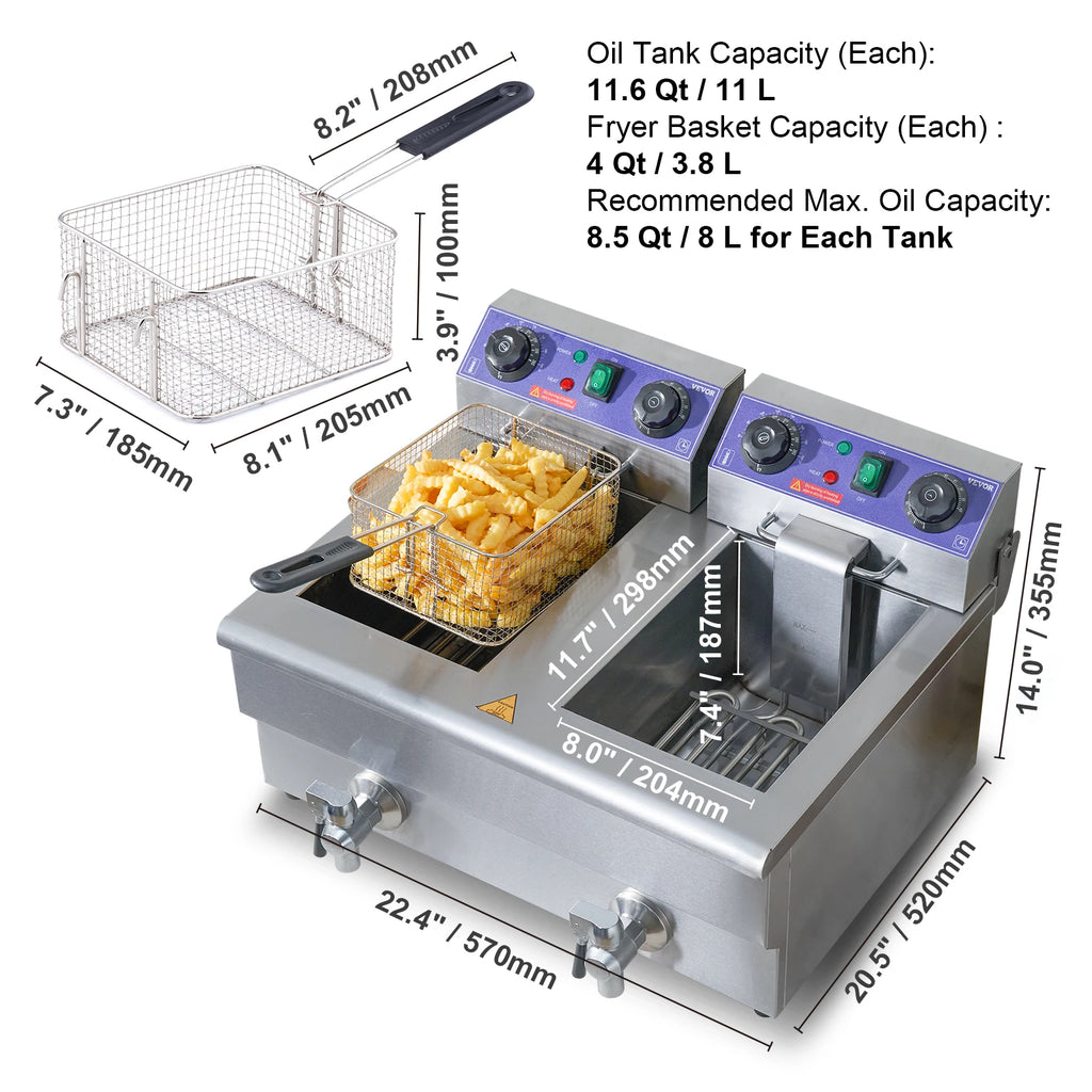 12L Electric Deep Fryer w/ Removable Tanks