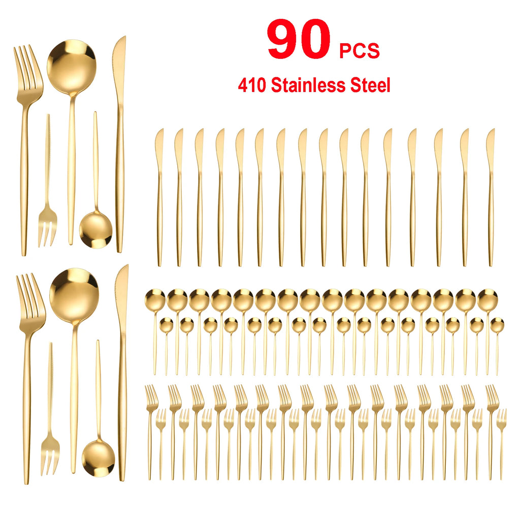 90Pcs Gold , Stainless Steel Tableware Set