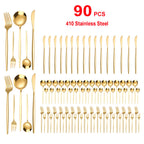 90Pcs Gold , Stainless Steel Tableware Set