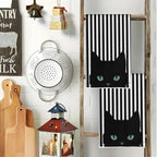 2Pcs Striped Blue-Eyed Black Cat Towels