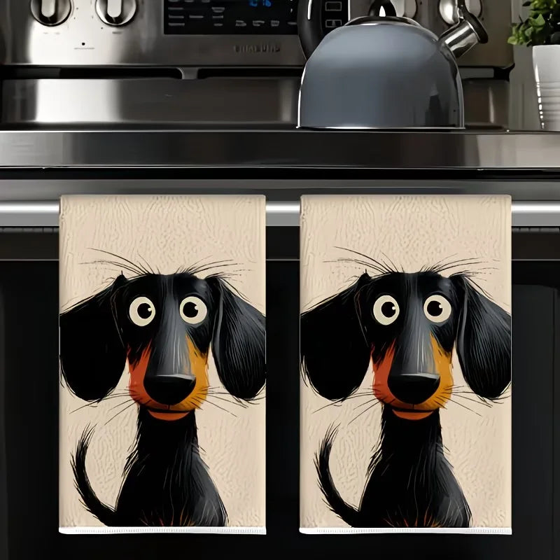 2-Pack Black Puppy Kitchen Towels