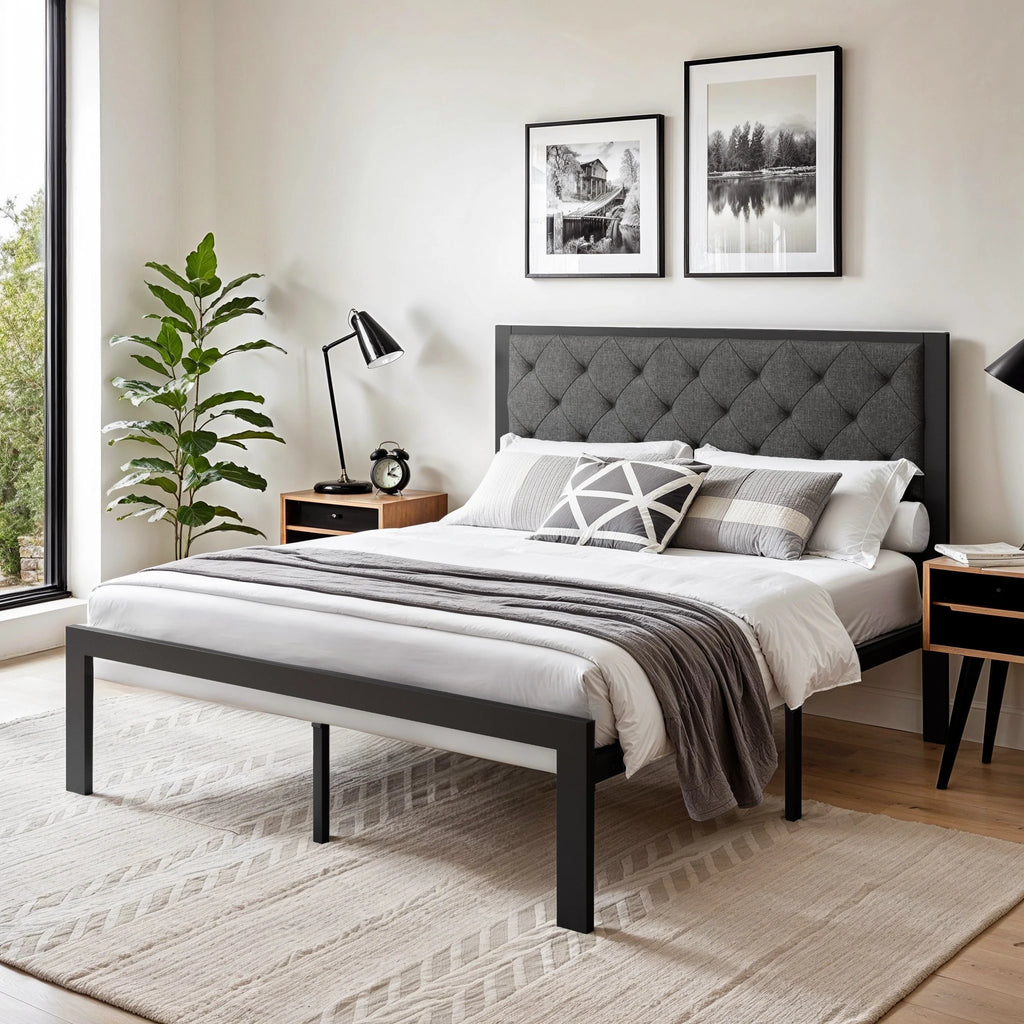 HOOMIC Metal Bed Frame Upholstered  Headboard