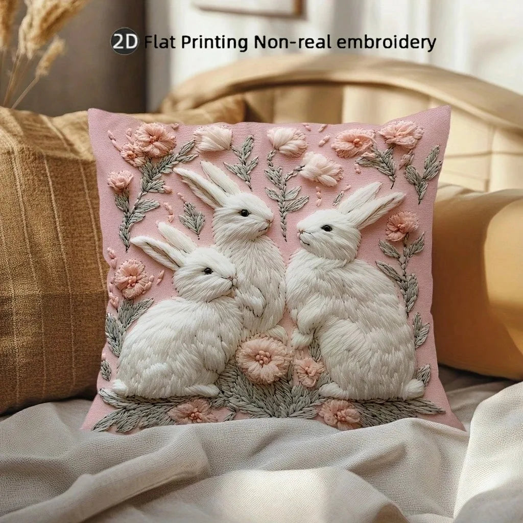 Three Rabbit Pattern Printed Pillowcase