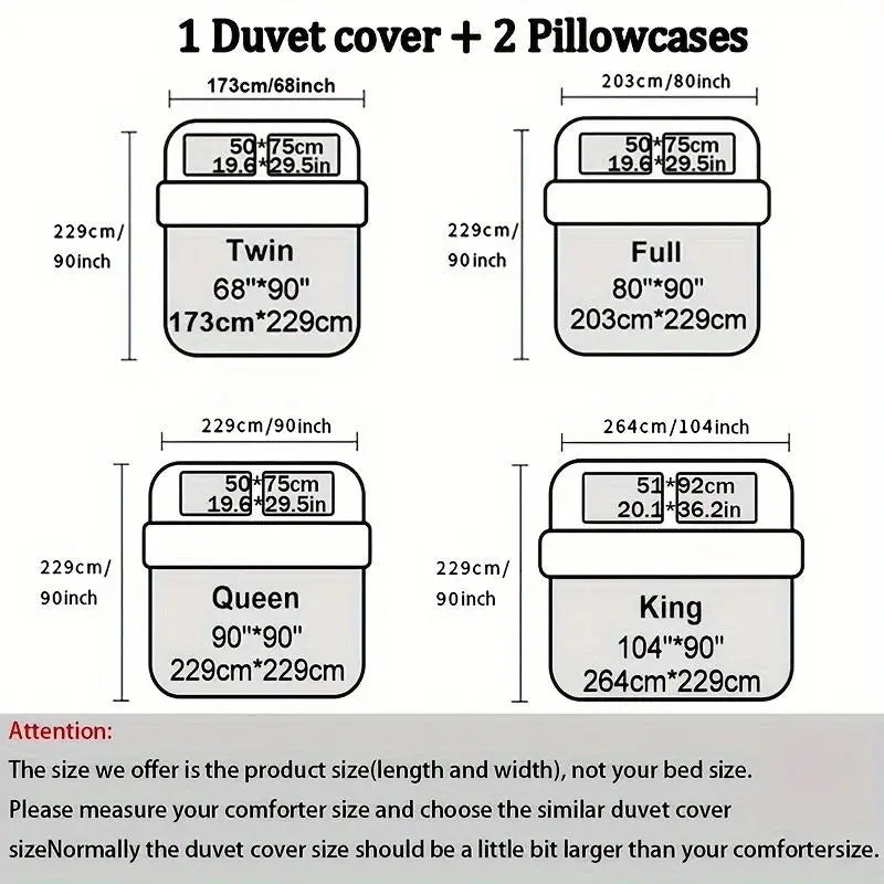 1Duvet Cover, 2 Pillowcases