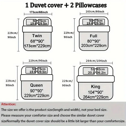 1Duvet Cover, 2 Pillowcases