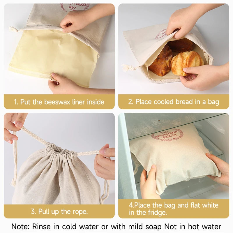 2PCS Beeswax Linen Bread Bags
