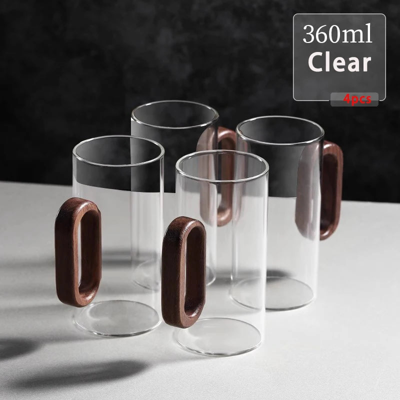 2/4/6pcs Glass Mug With Wooden Handle