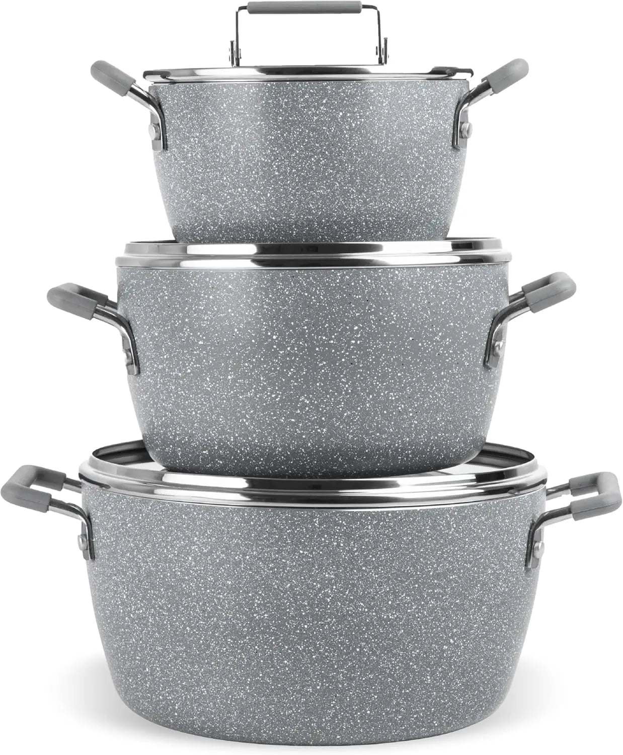 Nonstick Stackable Cooking Pots Set, 6-Piece Gray