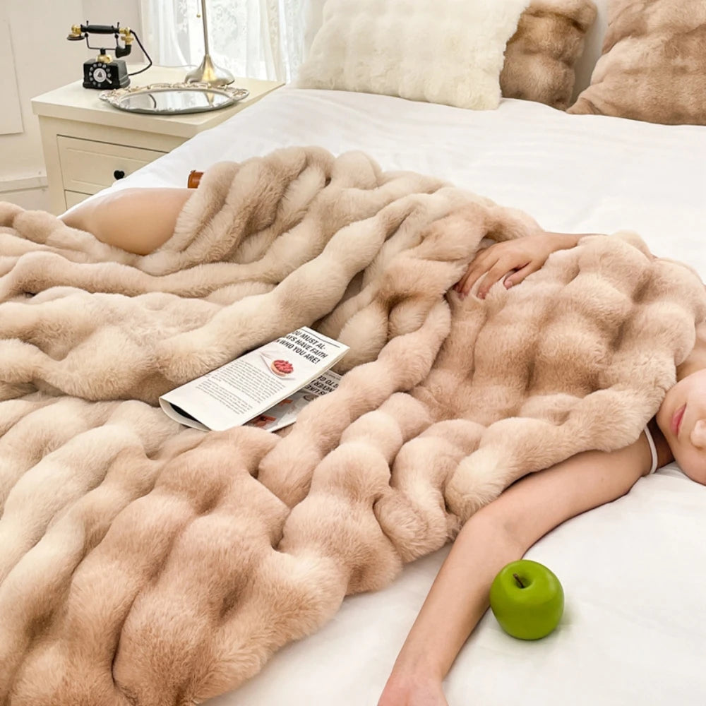 1pc Weighted 6 lbs Faux Rabbit Blanket