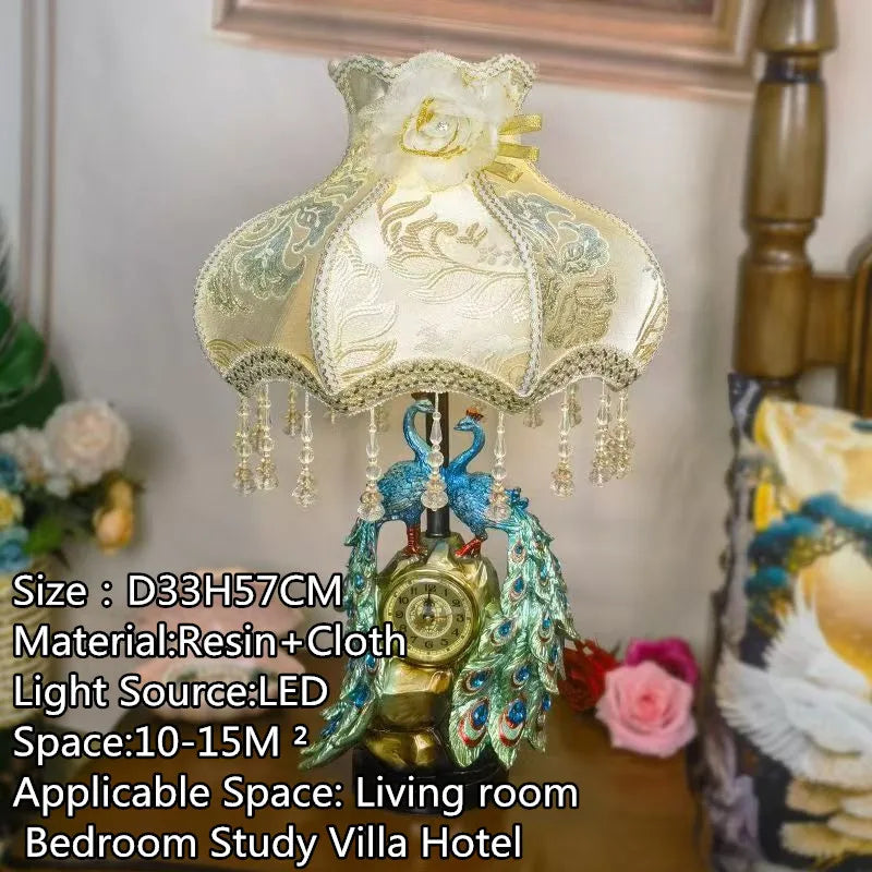 European Clock Peacock Lamp