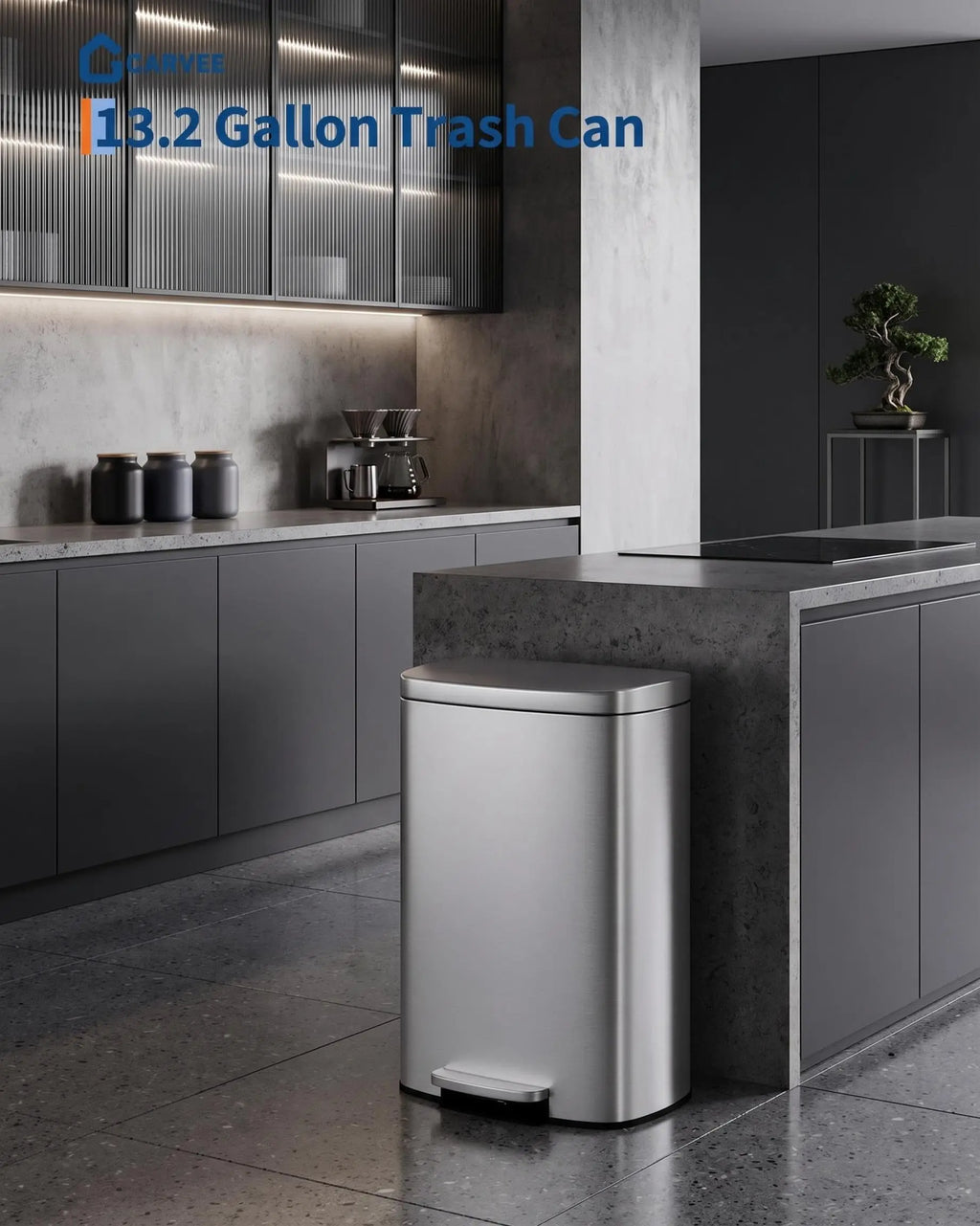 13 Gal / Step-On Trash Can/ Soft Close Lid