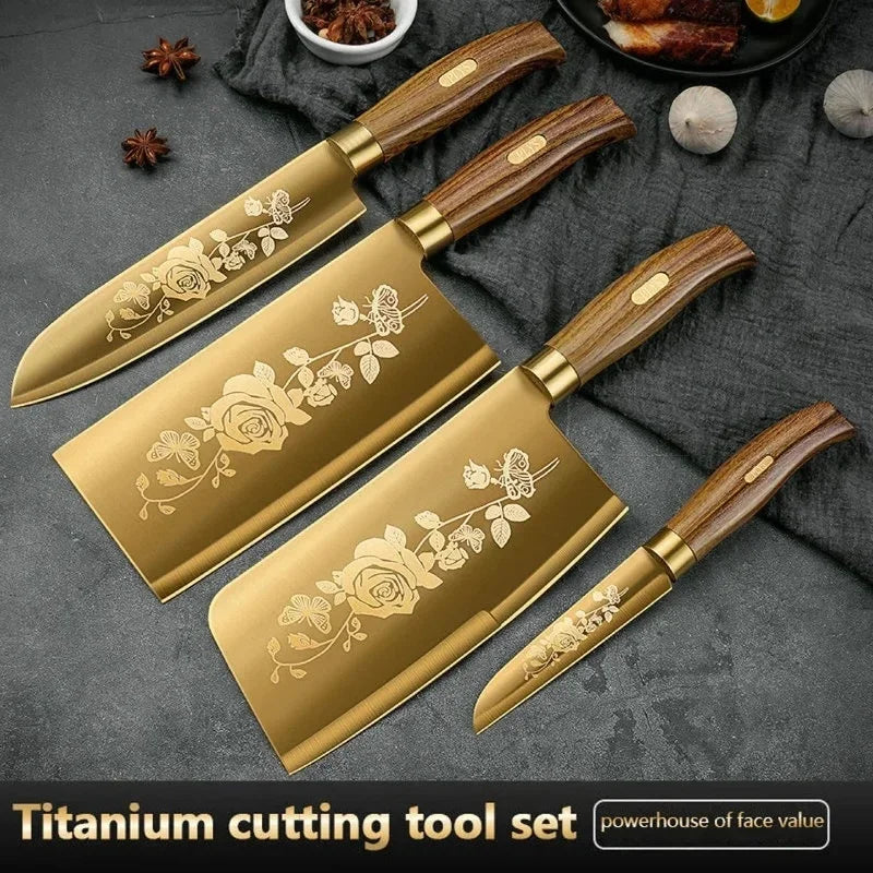 Gold Rose Pattern Kitchen Knife