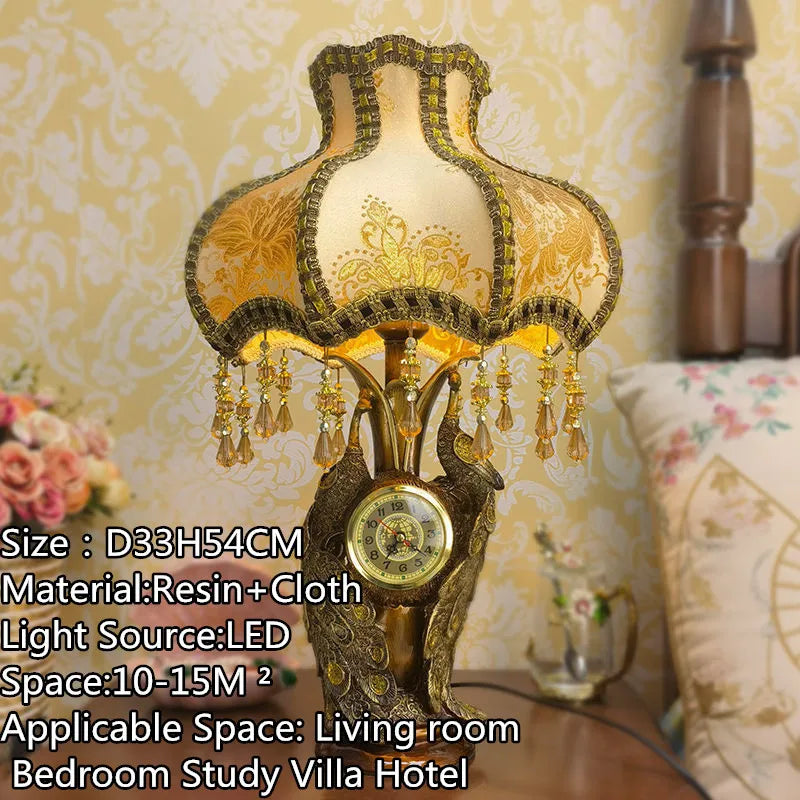 European Clock Peacock Lamp