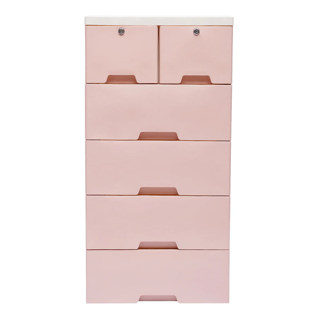 Pink Storage Cabinet/ 6 Drawers/ Lock