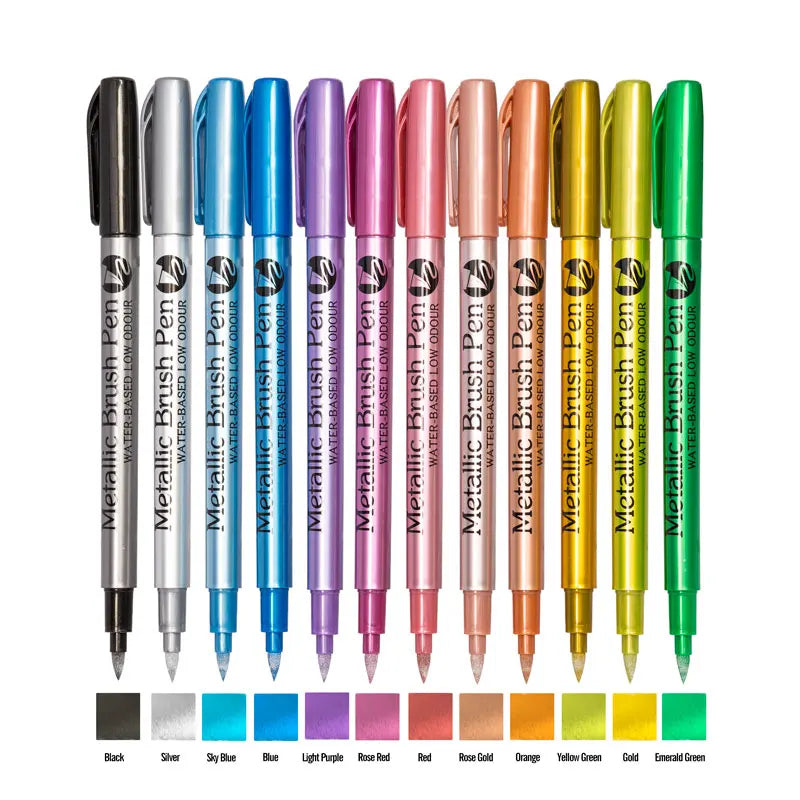 12 Colors Brush Metallic Paint Markers