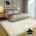 Off-White Shaggy Non-Slip Carpet , 4 Rug Stickers