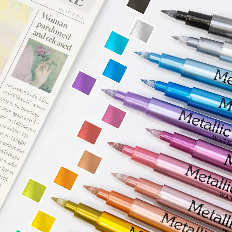 12 Colors Brush Metallic Paint Markers