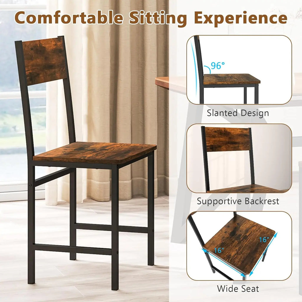 Dining Chairs Set of 4, Industrial Kitchen Chairs with Metal Legs, Slanted Back, Rustic Wood Grain, Armless Side, Customized