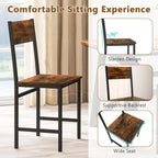 Dining Chairs Set of 4, Industrial Kitchen Chairs with Metal Legs, Slanted Back, Rustic Wood Grain, Armless Side, Customized