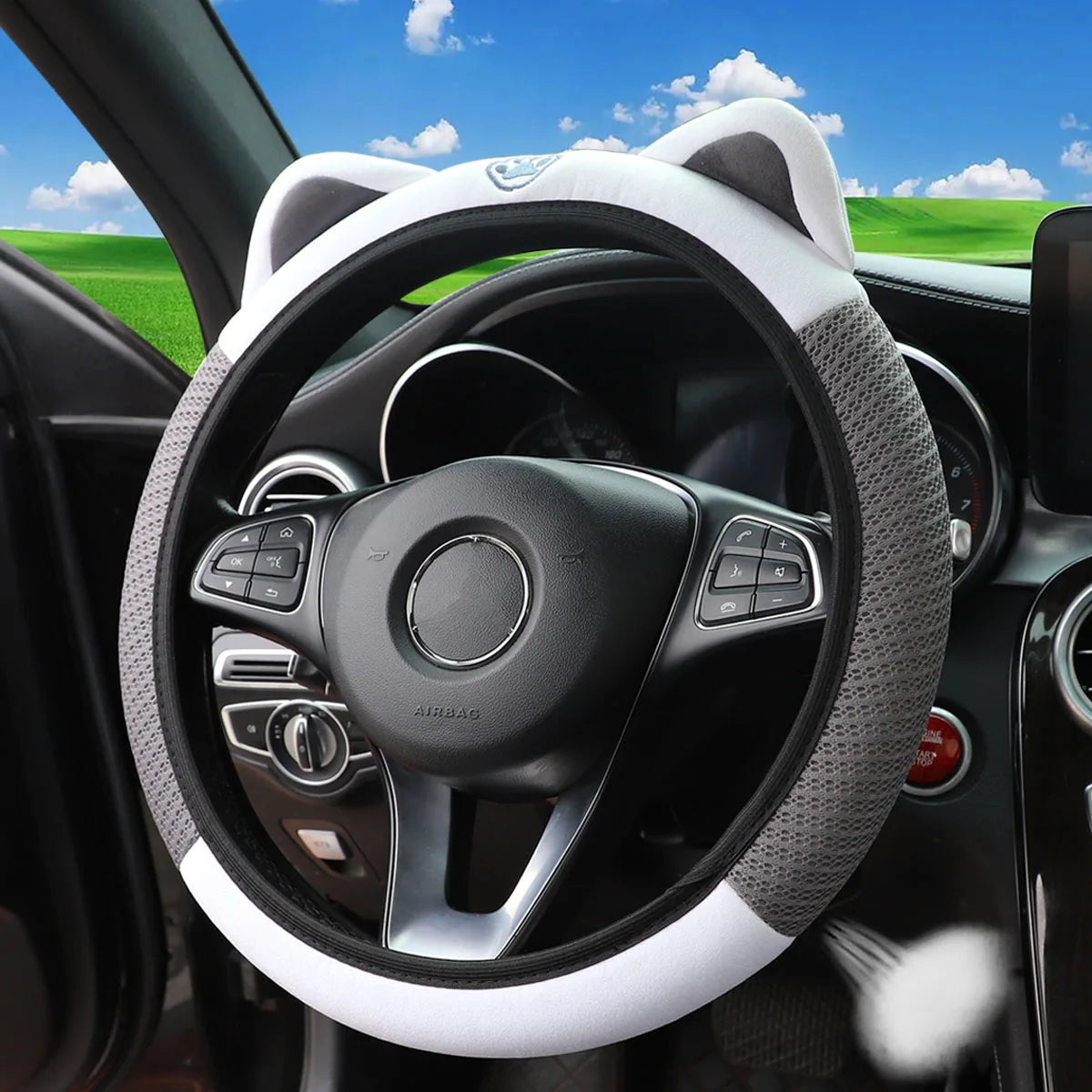 Mesh Cloth Kitten Steering Wheel Cover
