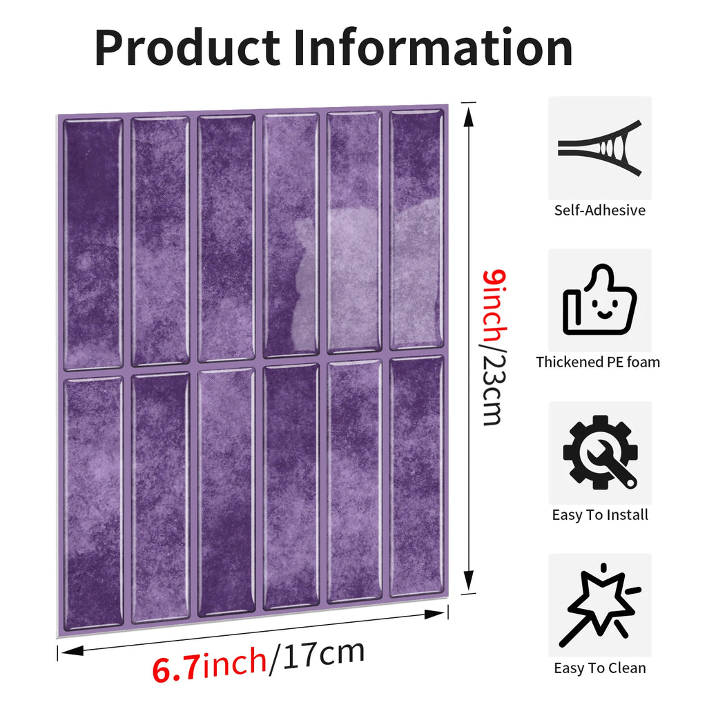 Purple self-adhesive wall tile/6.7x9 inches