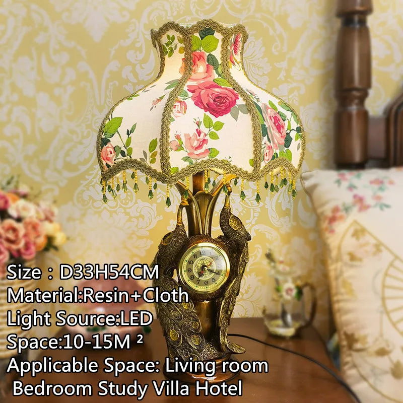 European Clock Peacock Lamp