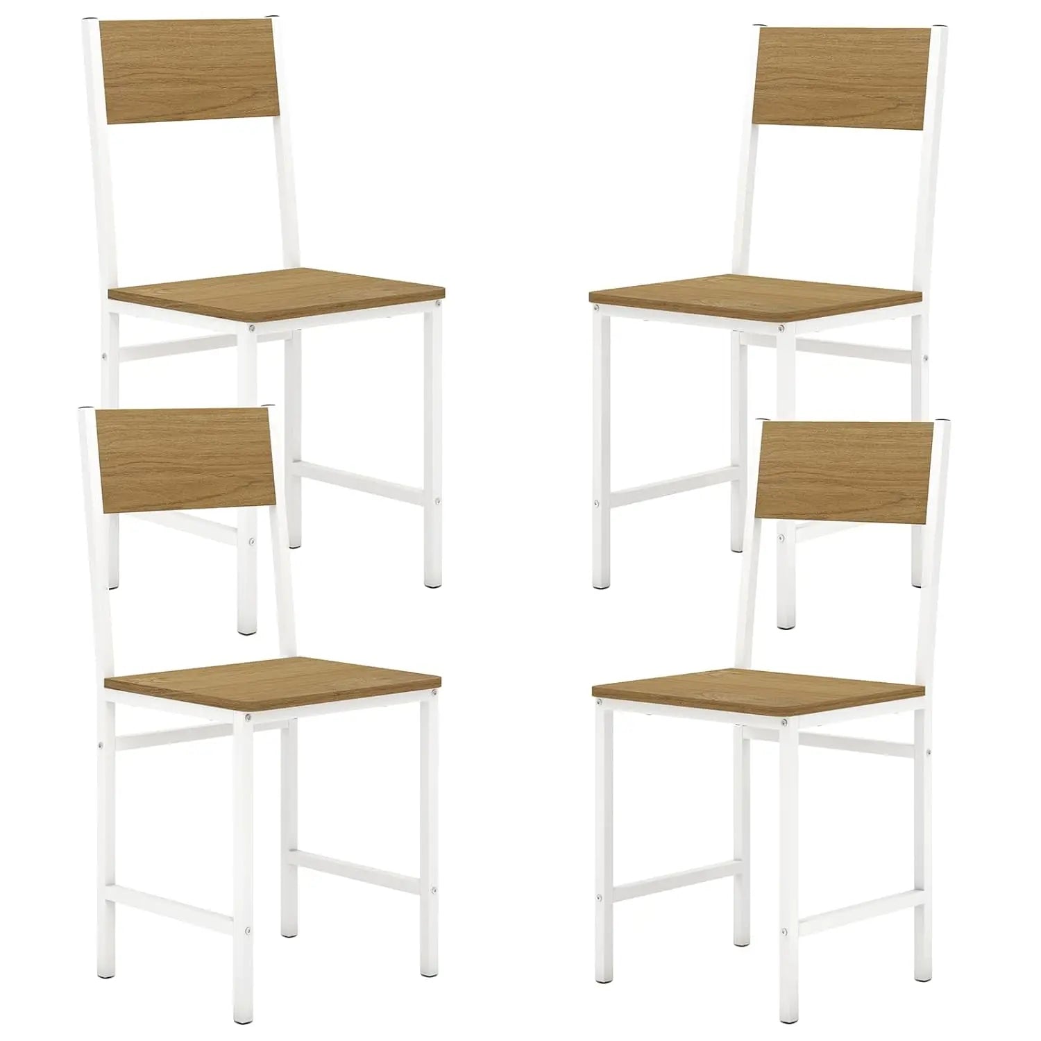 Dining Chairs Set of 4, Industrial Kitchen Chairs with Metal Legs, Slanted Back, Rustic Wood Grain, Armless Side, Customized