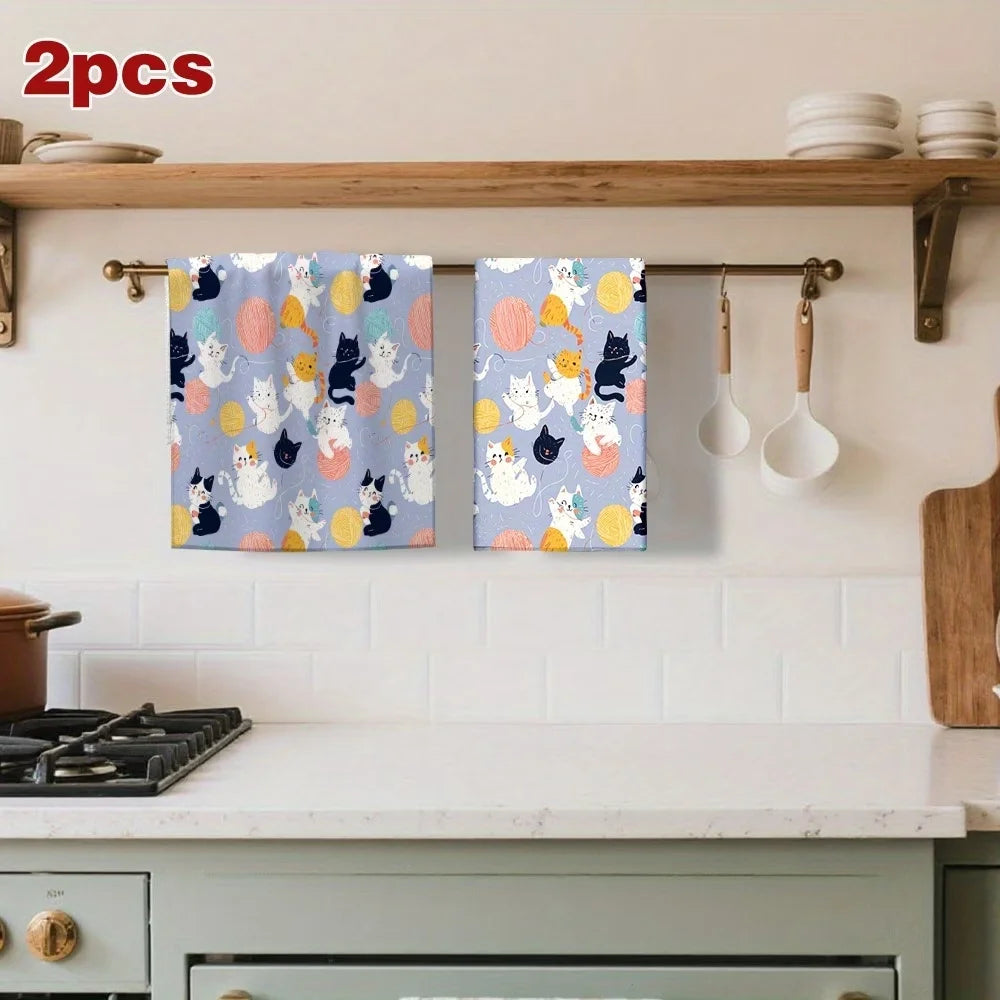 2-Piece Set Cat Kitchen Towels