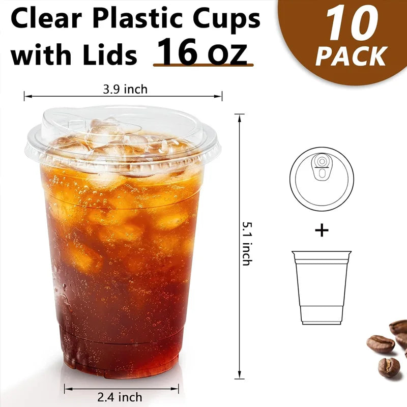 Plastic Cups,  10 Pack, 16 oz Disposable