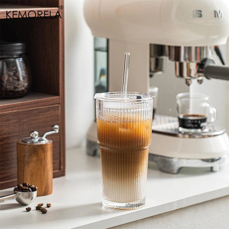 20 oz Ribbed Glass Tumblers/ Lids/Straws