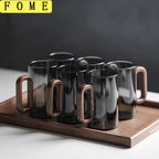 2/4/6pcs Glass Mug With Wooden Handle