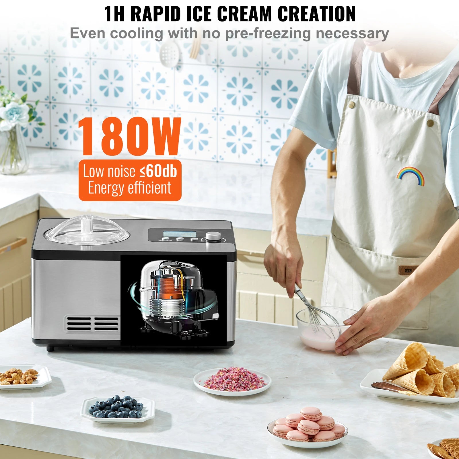 Ice Cream Maker  2 Quart No Pre-freezing