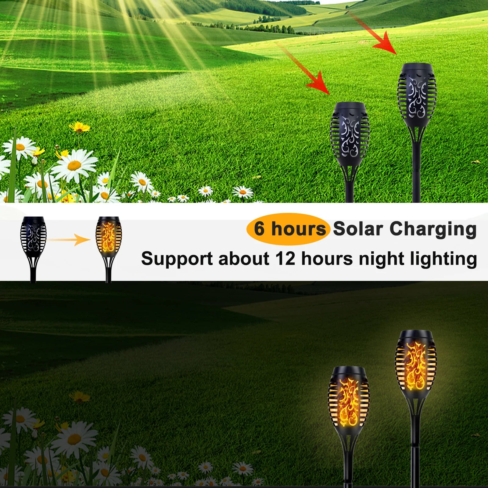 4/6/812Pcs Solar Torch Lights, Flickering Flame Waterproof