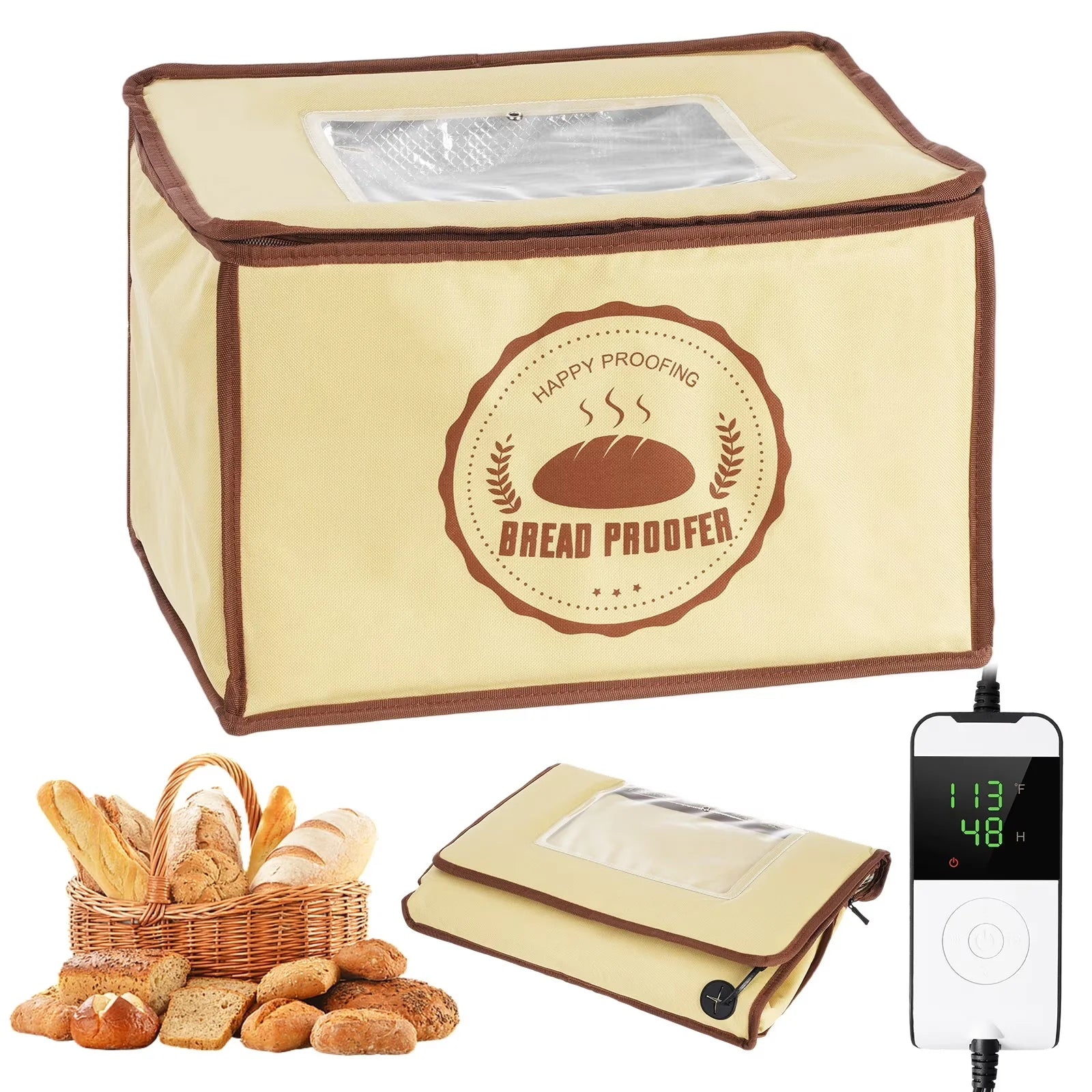 Dough Proofer Warming Box Versatile Adjustable Temperature Timer Control Bread Dough Proofing Box Collapsible Design 40x32x25cm