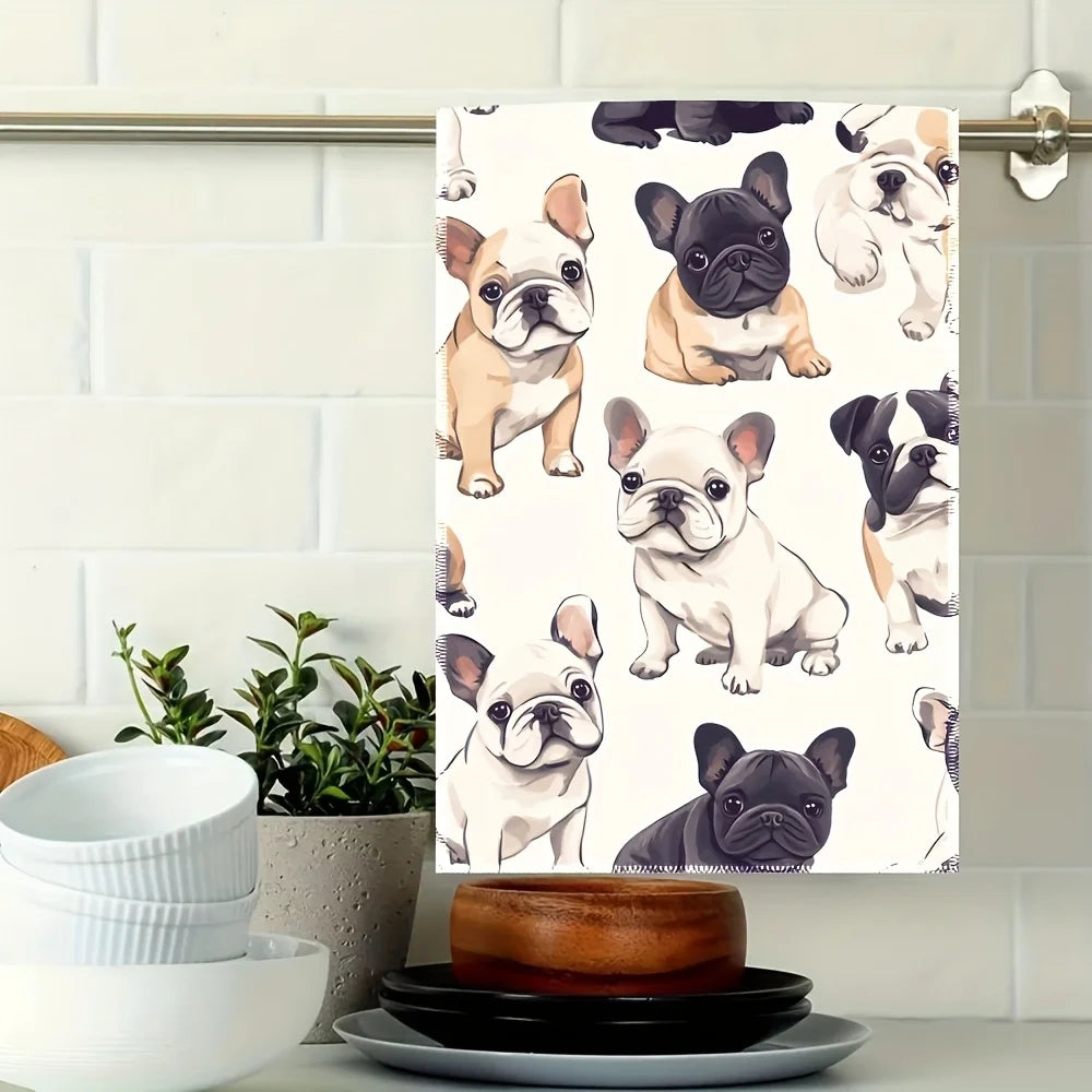 2pcs French Bulldog Print Kitchen Towels